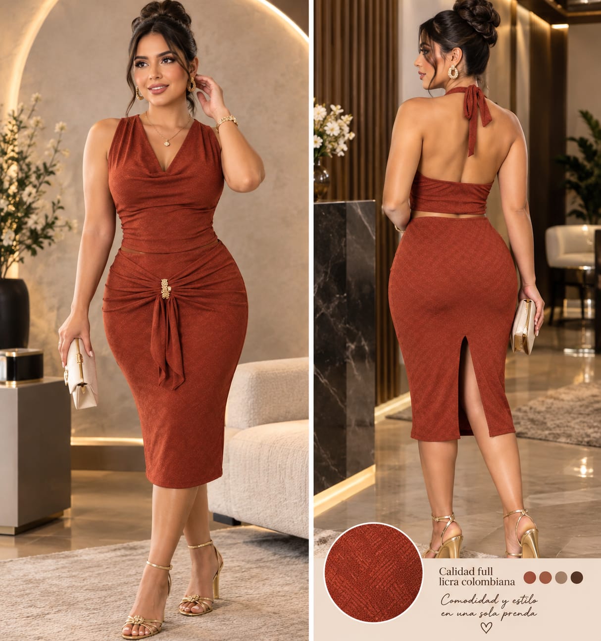 Vestido Midi Terracota Anudado