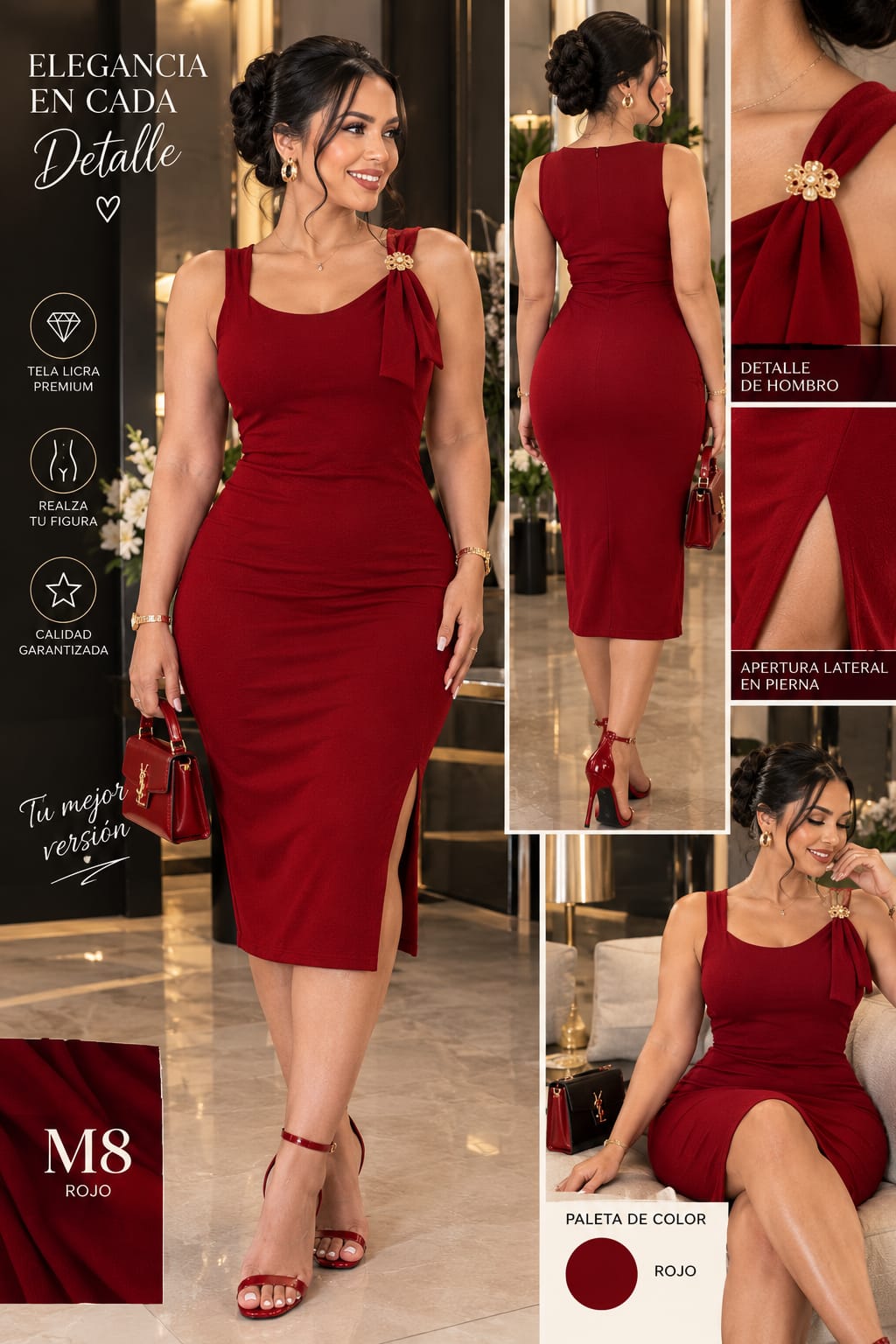 Vestido Midi Rojo Vino Licra