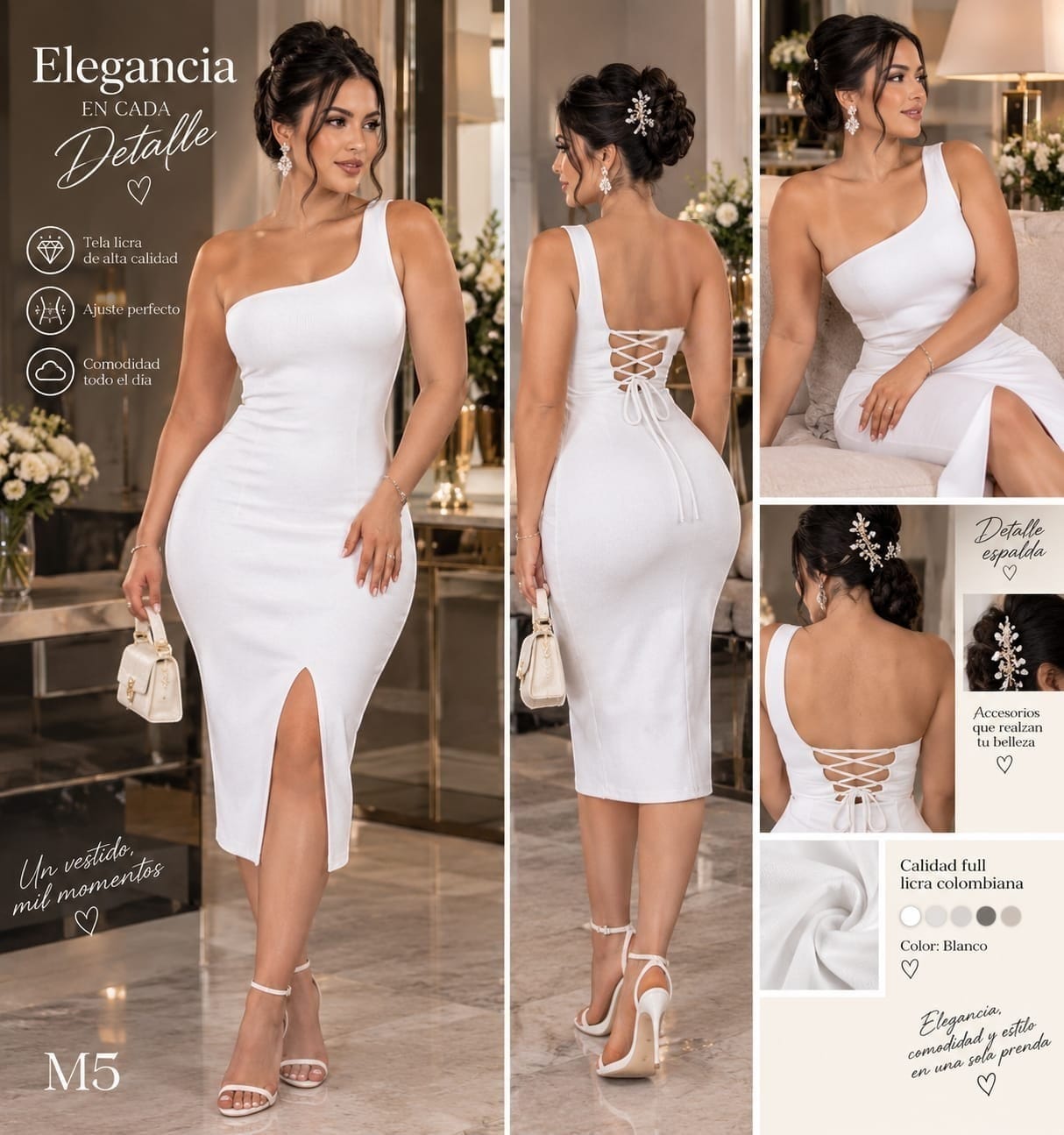 Vestido Midi Blanco Asimétrico