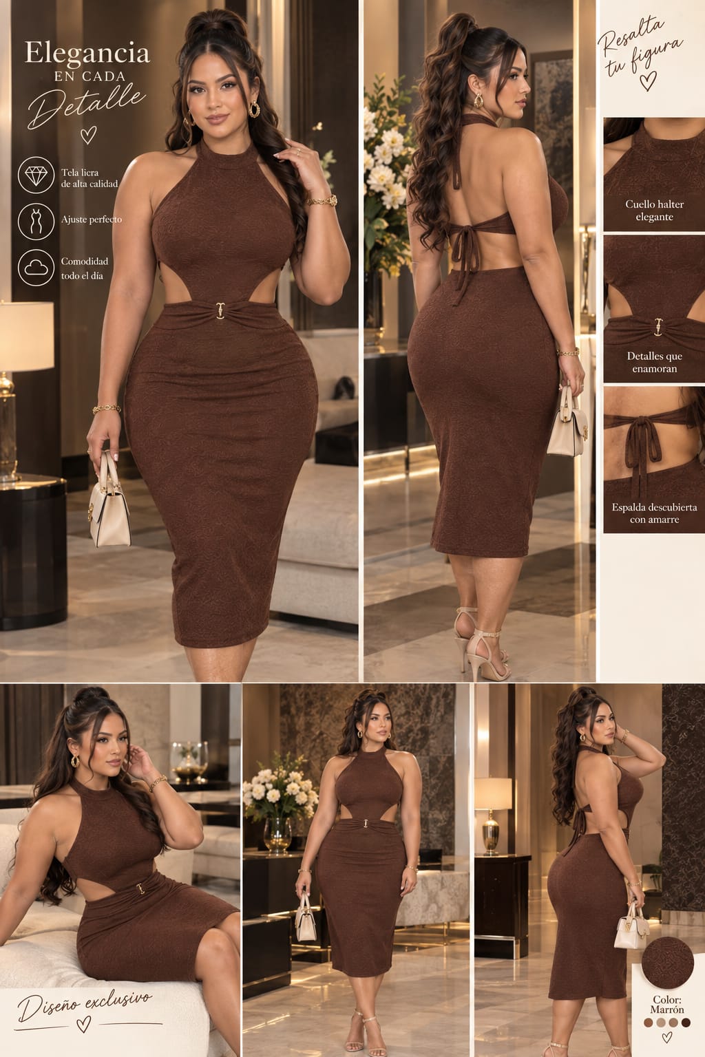 Vestido Midi Marrón Halter