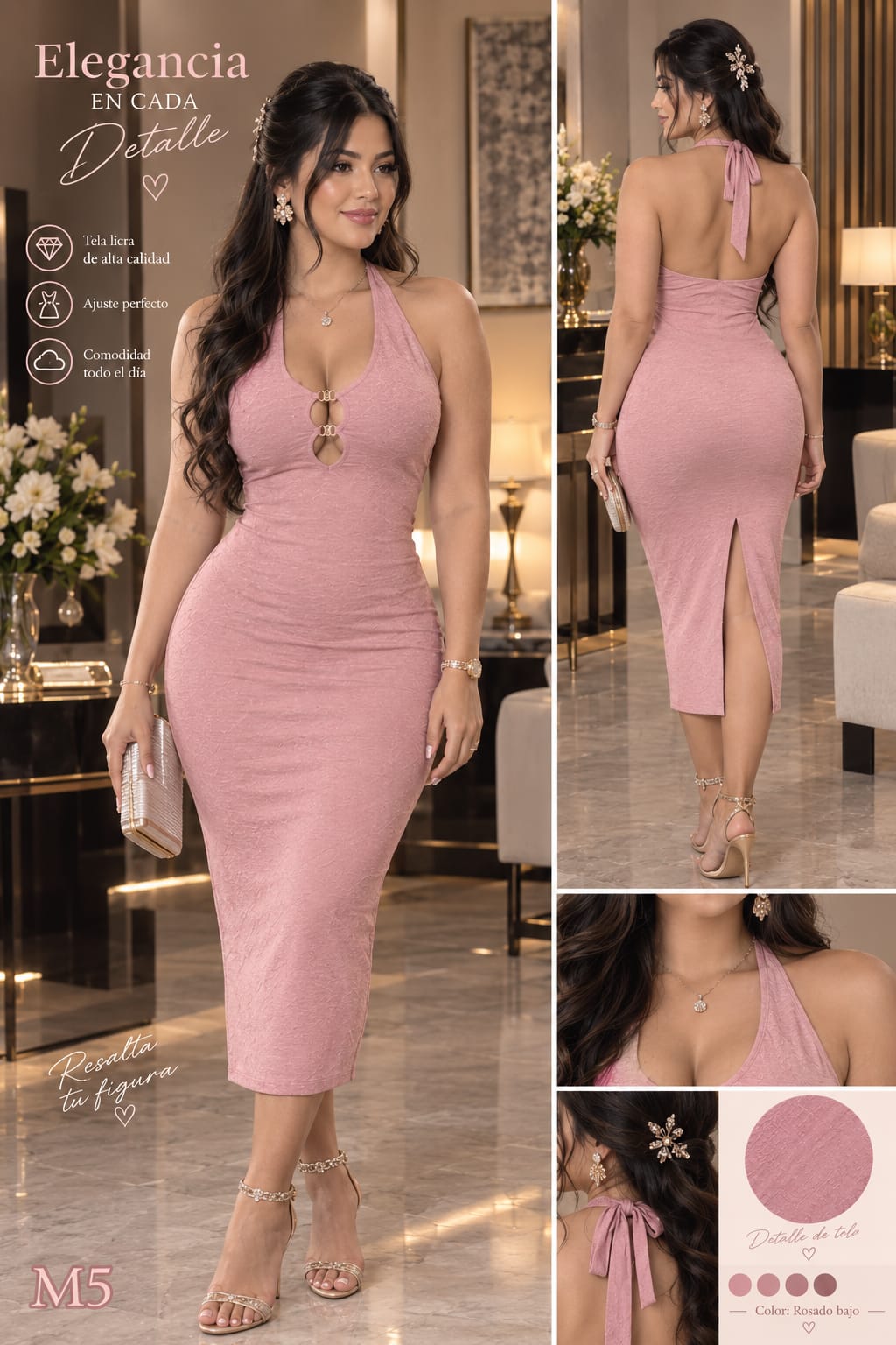 Vestido Midi Rosado Halter