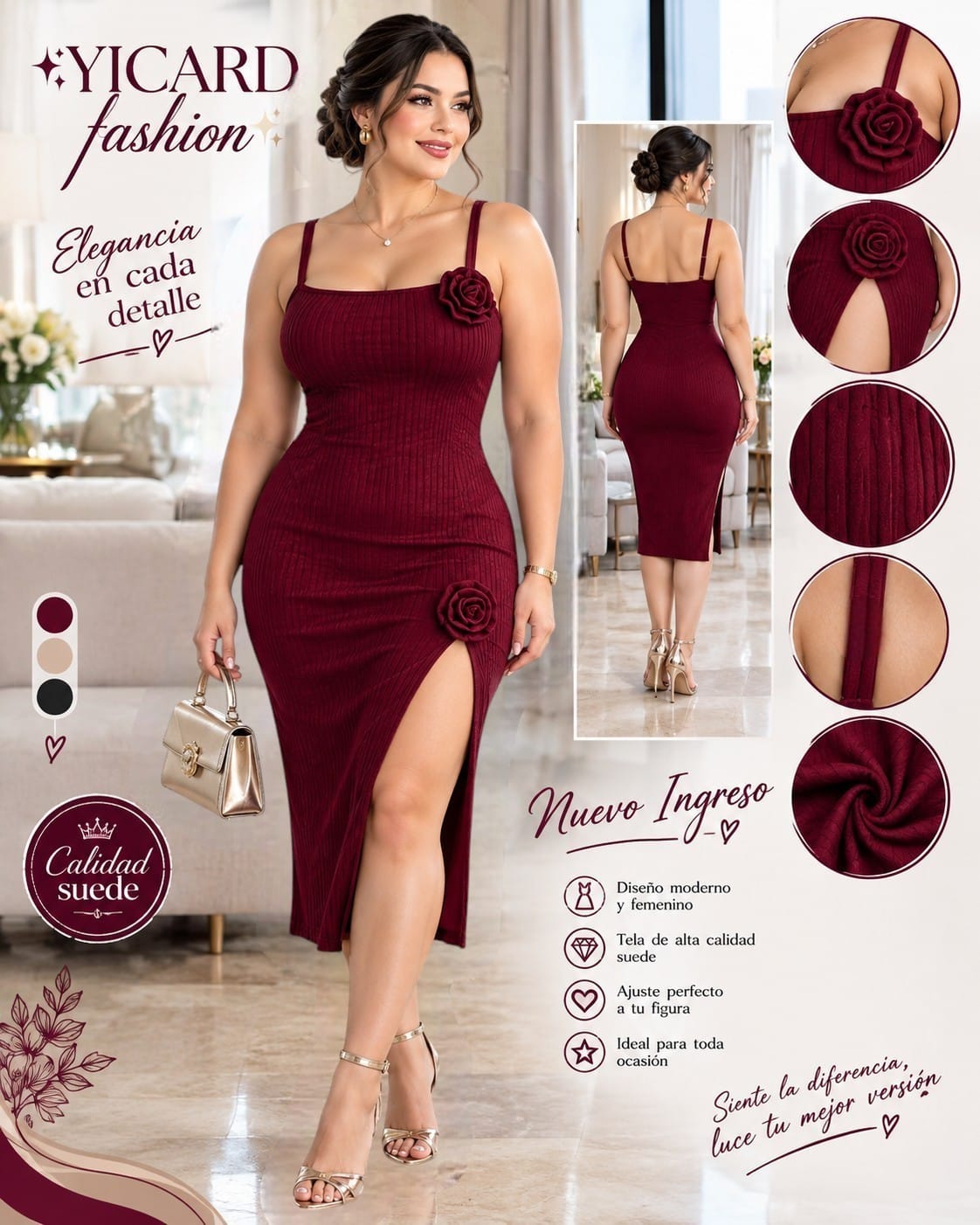 Vestido Midi Vino Suede Rosa